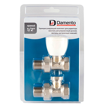  Терморегулирующий комплект для радиатора прямой (Вентиль регулировочный, клапан запорный нижний) 1/2" В-Н Damento Clima (1/12)