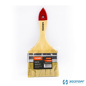 Кисть плоская 100 мм (4") СИЛАЧ "Стандарт" с деревянной ручкой, искусственная щетина (12/240)