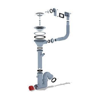 Сифон прямоточный 1 1/2" чашка Ø115мм, отвод ДСМА,  перелив гибкий круглый и прямоуг, выпуск 3½” (90мм)/40мм АНИ F1045S (1/20)