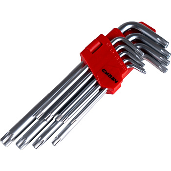 Набор ключей TORX-профиль 9 предметов, Т10-Т50, CrV, удлиненные, СИЛАЧ ПРОФИ (6/36)